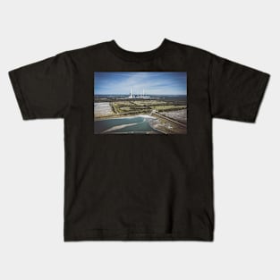 Distant power station under moody cloudy sky Kids T-Shirt